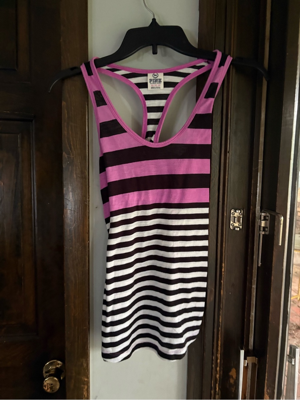 PINK Victoria's Secret Pink, Black & White Striped Racerback Tank